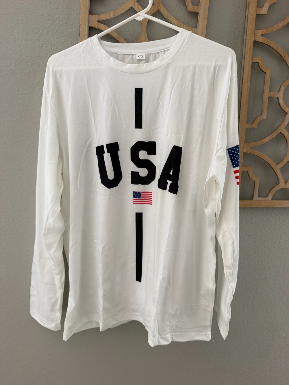 White Long Sleeve "USA" Graphic Tee with Flag